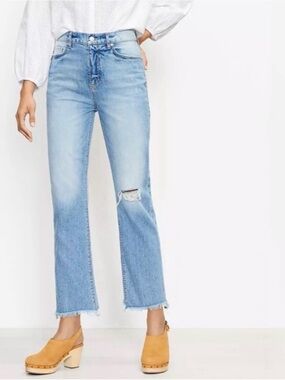 Loft Frayed High Rise Straight Crop Jeans In Staple Indigo Wash Size 30 / 10